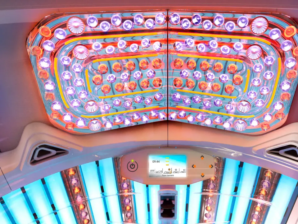 The Jewel's face tanner, rows of UV, red and yellow LEDs above the control panel