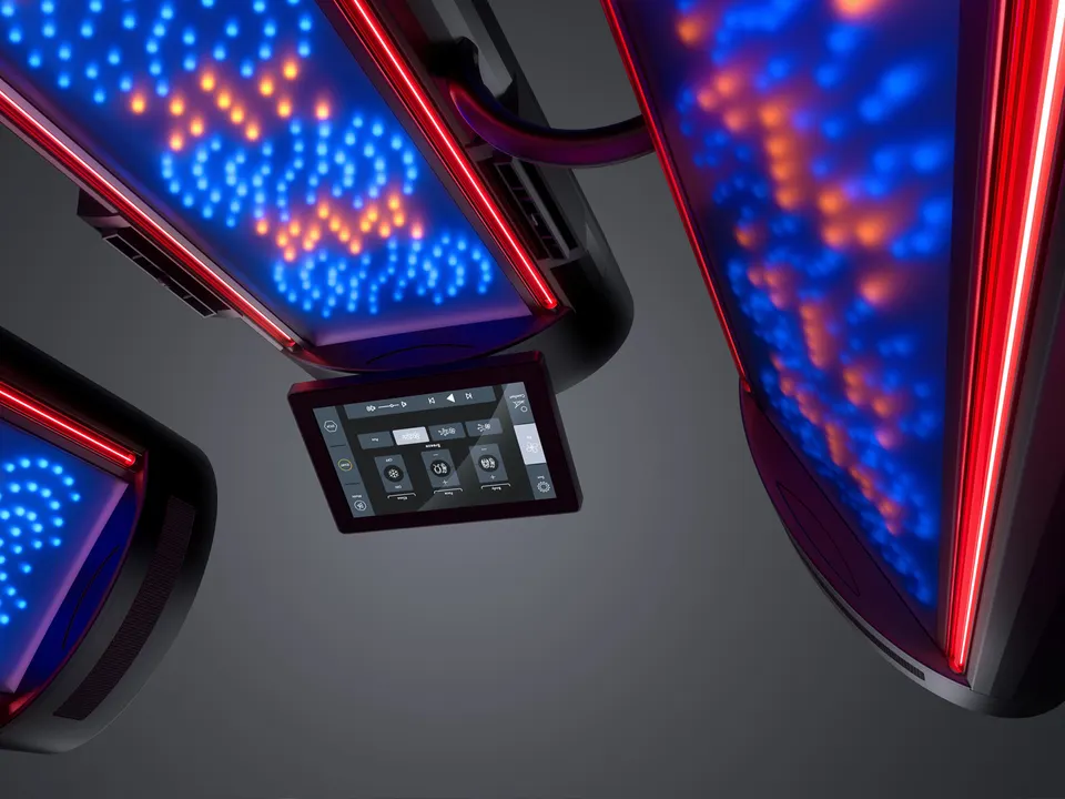 Clusters of blue and red LEDs around the K11 Air's inside control display