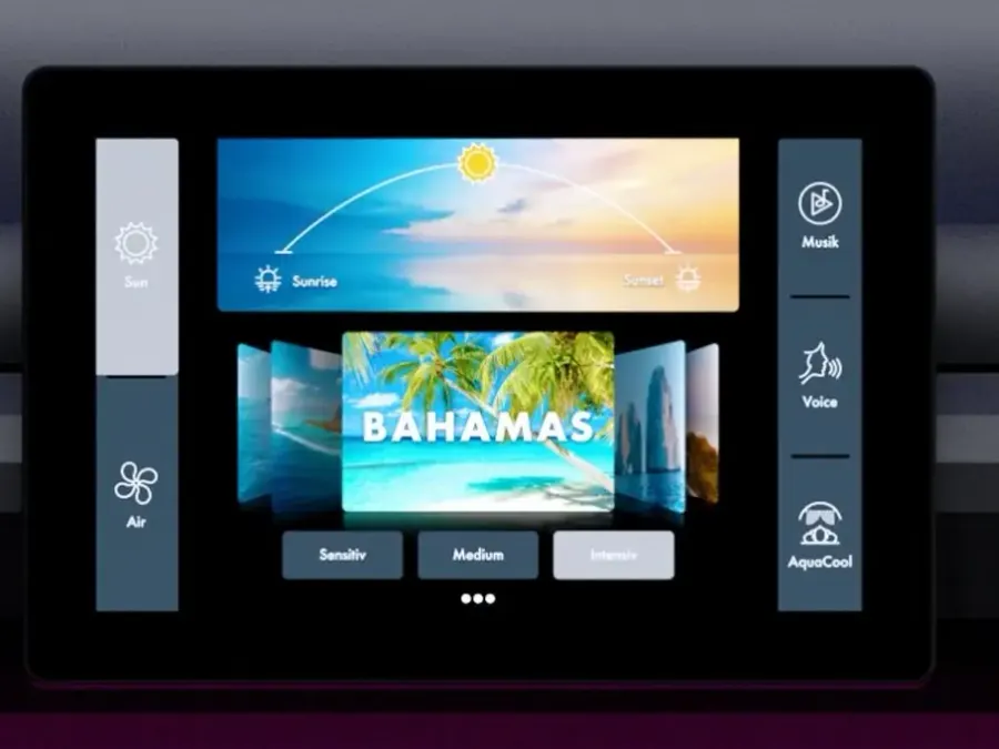 The SunControl screen offering the Bahamas in Sensitive, Medium and Intensive