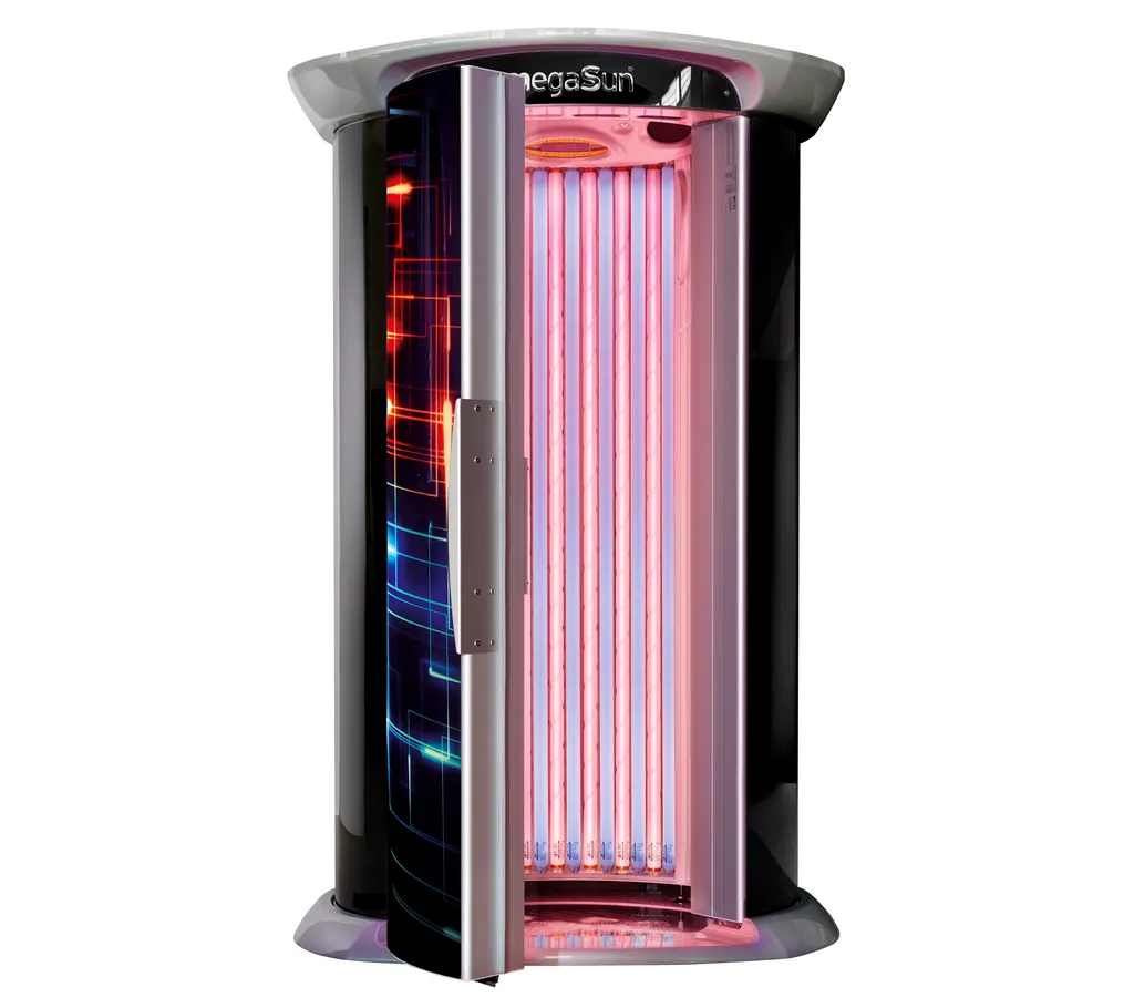 The Thunder Hybrid with its door open, the tubes lit pink inside